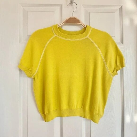 UO Bright Yellow Short Sleeve Raglan Sweater Knit Top - Picture 2 of 5